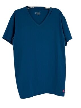 Psycho Bunny Mens M Short Sleeve Shirt Blue Preppy V Neck Cotton Stretch